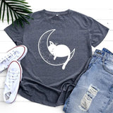 Funki Buys | Shirts | Women's Cat On the Moon Printed T-Shirt