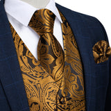 Funki Buys | Vests | Men's 4 Pcs Luxury Gold Silk Tie Vest Set