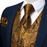 Funki Buys | Vests | Men's 4 Pcs Luxury Gold Silk Tie Vest Set