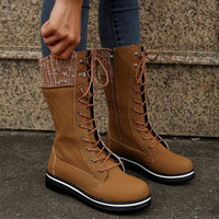 Funki Buys | Boots | Women's Mid-Calf Boots | Lace Up Plush Flat Boots