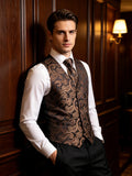 Funki Buys | Vests | Men's 4 Pcs Brown Paisley Silk Tie Vest Set