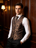 Funki Buys | Vests | Men's 4 Pcs Brown Paisley Silk Tie Vest Set