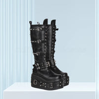 Funki Findz | Boots | Women's Gothic Buckle Rivet Wedge Boots