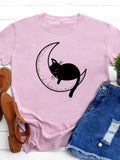 Funki Buys | Shirts | Women's Cat On the Moon Printed T-Shirt