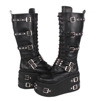 Funki Findz | Boots | Women's Gothic Buckle Rivet Wedge Boots