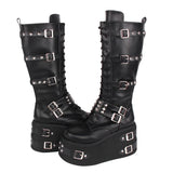 Funki Findz | Boots | Women's Gothic Buckle Rivet Wedge Boots