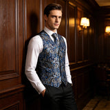 Funki Buys | Vests | Men's 4 Pcs Luxury Blue Silver Tie Vest Set