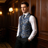 Funki Buys | Vests | Men's 4 Pcs Luxury Blue Silver Tie Vest Set