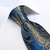 Funki Buys | Neckties | Men's Luxury 3 Pcs Blue Yellow Tie Set