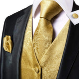 Men's 4 Pcs Luxury Gold Vest Tie Set - Gold - 4Pcs Set -MJ-0009 - XXXL - Silk - image 11