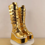 Funki Buys | Boots | Women's Gold Buckle Strap Platform Boots