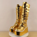 Funki Buys | Boots | Women's Gold Buckle Strap Platform Boots