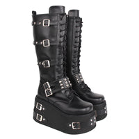 Funki Findz | Boots | Women's Gothic Buckle Rivet Wedge Boots