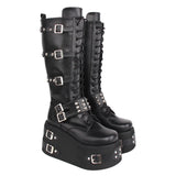 Funki Findz | Boots | Women's Gothic Buckle Rivet Wedge Boots