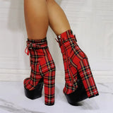 Funki Buys | Boots | Women's Tartan Platform Ankle Boots | Plaid Boots