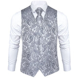Funki Buys | Vests | Men's Luxury 4 Pcs Silver Vest Tie Set