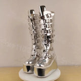 Funki Buys | Boots | Women's Silver Buckle Strap Platform Boots