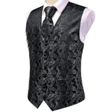 Funki Buys | Vests | Men's Luxury 5 Pcs Black Gray Vest Tie Set