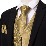 Funki Buys | Vests | Men's 4 Pcs Dark Gold Vest Tie Set