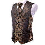 Funki Buys | Vests | Men's 4 Pcs Brown Paisley Silk Tie Vest Set