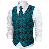 Funki Buys | Vests | Men's 4 Pcs Luxury Teal Blue Tie Vest Set