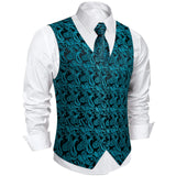 Funki Buys | Vests | Men's 4 Pcs Luxury Teal Blue Tie Vest Set
