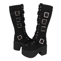 Funki Buys | Boots | Women's Harajuku Flock Buckle Boots