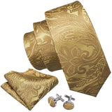 Funki Buys | Neckties | Men's 3pcs Silk Floral Gold Tie Set