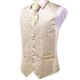 Funki Buys | Vests | Men's Luxury 4 Pcs Beige Gold Vest Tie Set