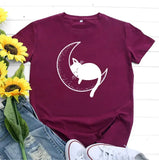 Funki Buys | Shirts | Women's Cat On the Moon Printed T-Shirt