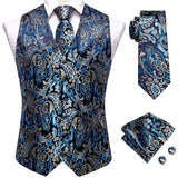 Funki Buys | Vests | Men's 4 Pcs Luxury Blue Silver Tie Vest Set