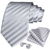 Funki Buys | Neckties | Men's 3pcs Silver Grey Striped Tie Set