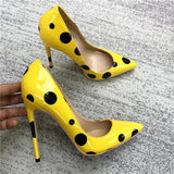 Funki Buys | Shoes | Women's Yellow Black Polka Dot Heels