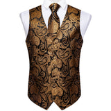 Funki Buys | Vests | Men's 4 Pcs Gold Black Floral Vest Tie Set