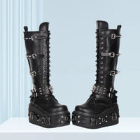 Funki Findz | Boots | Women's Gothic Buckle Rivet Wedge Boots
