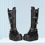 Funki Findz | Boots | Women's Gothic Buckle Rivet Wedge Boots