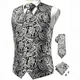 Funki Buys | Vests | Men's Luxury 5 Pcs Silver Black Vest Tie Set