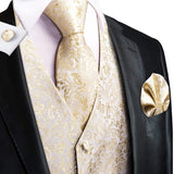 Funki Buys | Vests | Men's Luxury 4 Pcs Beige Gold Vest Tie Set