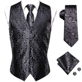 Funki Buys | Vests | Men's Luxury 5 Pcs Black Silver Vest Tie Set