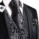 Funki Buys | Vests | Men's Luxury 5 Pcs Black Silver Vest Tie Set