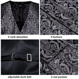 Funki Buys | Vests | Men's Luxury 5 Pcs Black Silver Vest Tie Set