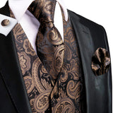 Funki Buys | Vests | Men's 4 Pcs Brown Paisley Silk Tie Vest Set