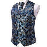 Funki Buys | Vests | Men's 4 Pcs Luxury Blue Silver Tie Vest Set