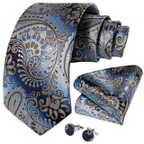 Funki Buys | Neckties | Men's Formal 3pcs Blue Paisley Tie Set