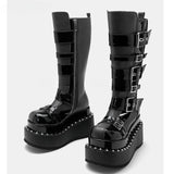 Funki Buys | Boots | Women's Gothic Buckle Strap Leather Boots