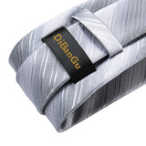 Funki Buys | Neckties | Men's 3pcs Silk Silver Striped Tie Set