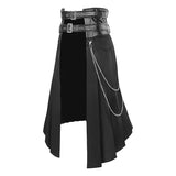Black skirt with chain detail and belt on a white background