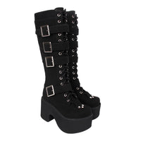 Funki Buys | Boots | Women's Harajuku Flock Buckle Boots