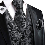 Funki Buys | Vests | Men's Luxury 5 Pcs Black Gray Vest Tie Set