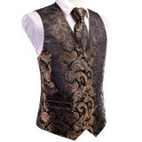 Funki Buys | Vests | Men's 4 Pcs Brown Paisley Silk Tie Vest Set